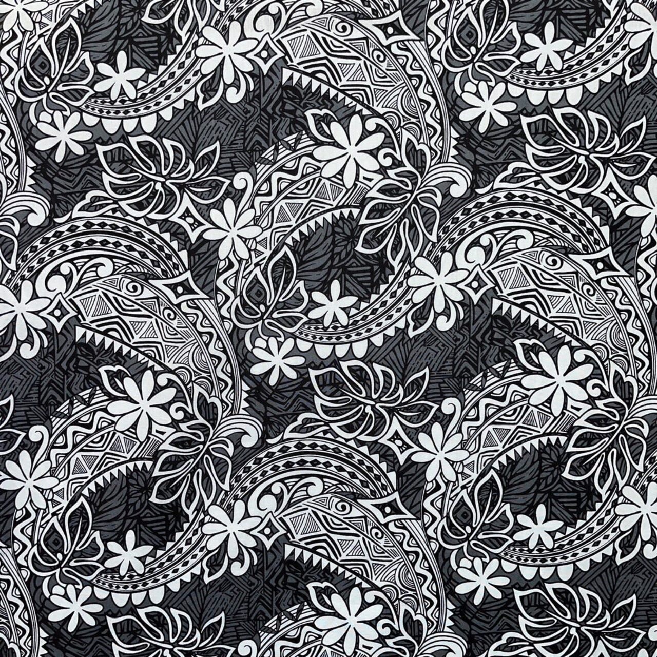 1 Yard Tiare & Monstera Leaf Tribal Print Cotton Fabric, 36" L x 45" W